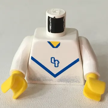 Torso Soccer Shirt with Blue Chevron and '14' Front and Back Print, White Arms, Yellow Hands