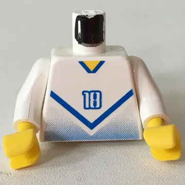 Torso Soccer Shirt with Blue Chevron and '18' Front and Back Print, White Arms, Yellow Hands