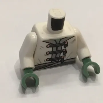Torso Tunic, Light Bluish Gray Trim and Belt, Dark Bluish Gray Ties, Gold Buttons / Dragon Symbol on Back Print, White Arms, Sand Green Arms