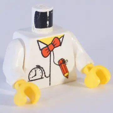 Torso Shirt with Red Bow Tie, Pencil and Pocket Watch Print, White Arms, Yellow Hands