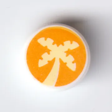 Tile Round 1 x 1 with Bright Light Yellow Palm Tree on Orange Background print