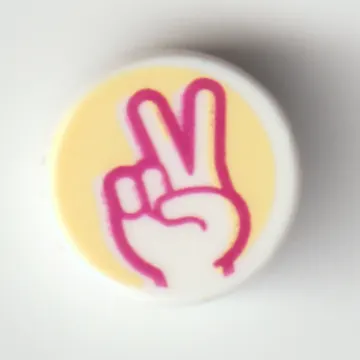 Tile Round 1 x 1 with Magenta/White Hand with Peace Sign Fingers on Bright Light Yellow Background print