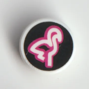 Tile Round 1 x 1 with Magenta/White Flamingo on Black Background print