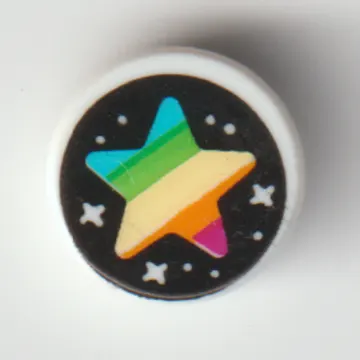 Tile Round 1 x 1 with Rainbow Star on Black Starry Sky print