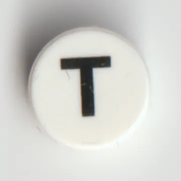 Tile Round 1 x 1 with Black 'T' print