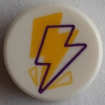 Tile Round 1 x 1 with Yellow/Magenta Lightning Bolt print
