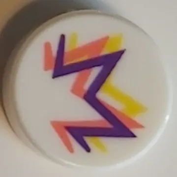 Tile Round 1 x 1 with Dark Purple/Coral/Bright Light Orange 'M' print
