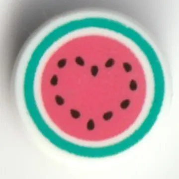 Tile Round 1 x 1 with Watermelon, Seeds in Heart-Shape print