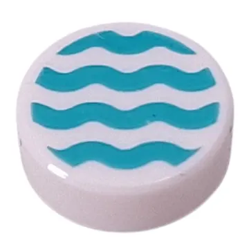 Tile Round 1 x 1 with Dark Turquoise Squiggly Line print