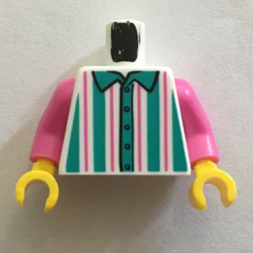 Torso Shirt with Dark Pink and Dark Turquoise Vertical Stripes Print, Dark Pink Arms, Yellow Hands