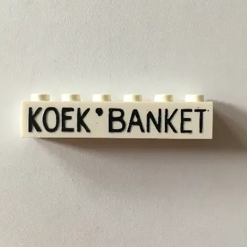 Brick 1 x 6 without Bottom Tubes with Cross Side Supports with 'KOEK' 'BANKET' Thick Black Print