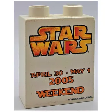 Duplo Brick 1 x 2 x 2 with 'LEGOLAND CALIFORNIA 2004' / 'STAR WARS Weekend 2005' print