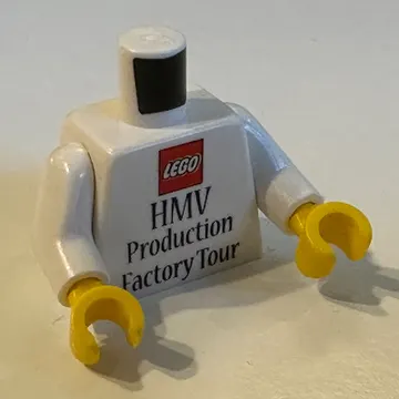Torso, LEGO Logo, 'HMV Production Factory Tour' print, White Arms, Yellow Hands