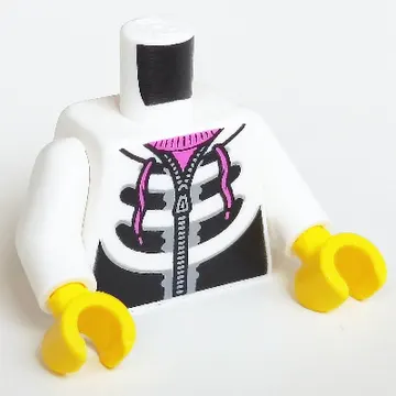 Torso Hoodie with Skeleton Bones, Ribcage and Dark Pink Neck Print, White Arms, Yellow Hands