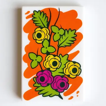 Tile 2 x 3 with Orange Paint, Magenta and Yellow Flowers, Lime Leaves (Painting) Print