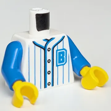 Torso Baseball Jersey, Vertical Blue Stripes with Buttons and 'B' Logo Print, Blue Arms, Yellow Hands