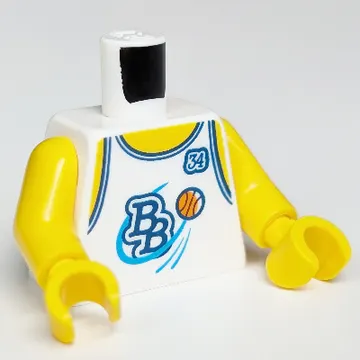 Torso Sports Shirt with 'BB', Orange Basketball and '34' on Back Print, Yellow Arms and Hands