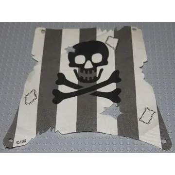 Sail, Tattered with Hole, Damage Cutouts and Dark Gray Stripes, Skull and Crossbones Print