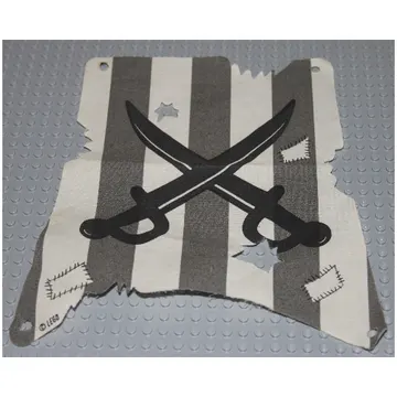 Sail, Tattered with Hole, Damage Cutouts and Dark Gray Stripes, Crossed Cutlasses Print