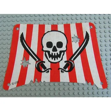 Sail, Tattered, Rectangle with Damage and Red Stripes, Skull and 2 Cutlasses Print
