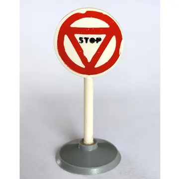 Road Sign Old Round with Triangle Stop Print & Type 1 Base