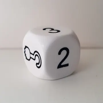 Die 6 Sided with Numbers 1 to 5 and Hook Hand