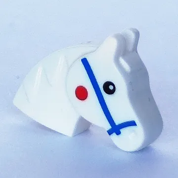 Animal Body Part, Horse Head (Toy Horse) with Blue Reigns, Red Spot, Black Eyes print