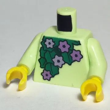 Torso Medium Lavender Flowers, Dark Green Leaves Print, Yellowish Green Arms, Yellow Hands