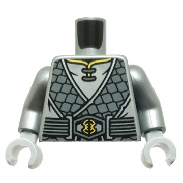 Torso, Robe, Dark Bluish Grey Scales, Gold Buckle, Symbol on Back print, Flat Silver Arms, Light Bluish Gray Hands