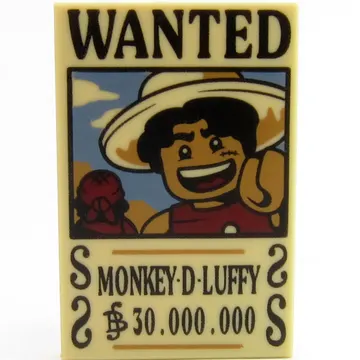 Tile 2 x 3 with 'WANTED', 'MONKEY-D-LUFFY', '30.000.00' print
