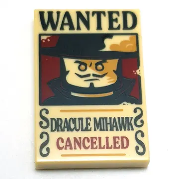Tile 2 x 3 with 'WANTED', DRACULE MIHAWK', 'CANCELLED' print