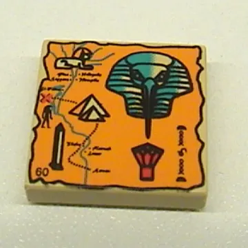Tile 2 x 2 with Orange Map and Hieroglyphs, Thoth Head, 60 Print