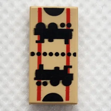 Tile 1 x 2 with Two Locomotives Print (Train Ticket)