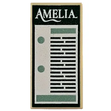 Tile 1 x 2 with White 'Amelia', Green Ticket print