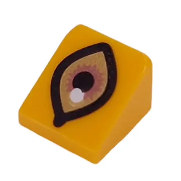 Brick Sloped 30° 1 x 1 x 2/3 with Gold/Metal Orange Eye, Black Pupil, Outline print
