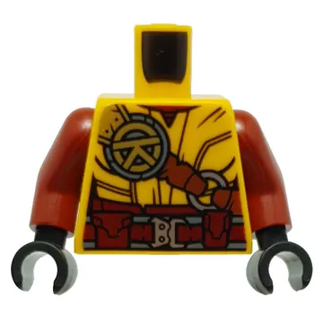Torso Robe, Reddish Brown Strap with Yellow Asian Symbol, Red Utility Belt print, Dark Red Arms, Black Hands