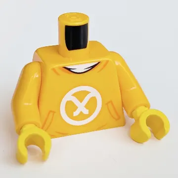 Torso Hoodie with White Logo Print, Bright Light Orange Arms, Yellow Hands