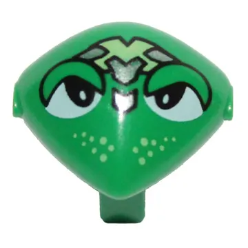 Minifig Head Special with Clip and Lime and Silver Head Device and Lime Freckles Print (Martian)