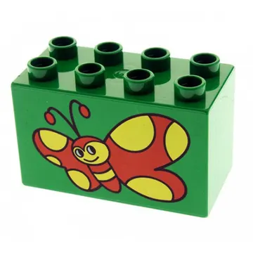 Duplo Brick 2 x 4 x 2 with Red Butterfly with Yellow Spots Print