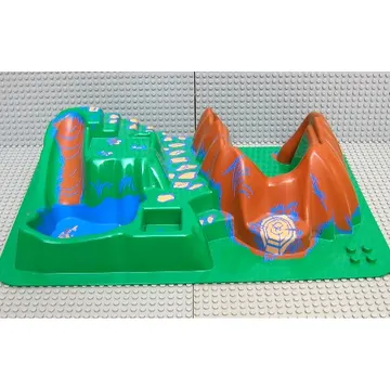 Duplo Baseplate, Raised 16 x 24, with Stairs and Slide, Dark Orange Tree Hollow, and Blue Pond Print