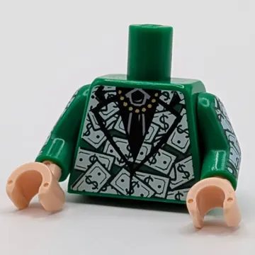 Torso Suit Jacket with Black Shirt and Tie, Gold Chain and Dollar Bills Print, Green Arms with Dollar Bills Print, Light Nougat Hands