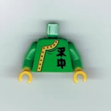 Torso Side-Buttoned Robe with Chinese Letters Print, Green Arms, Yellow Hands