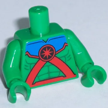 Torso Muscles Outline with Red Straps, Medallion and Blue Top Print, Green Arms and Hands