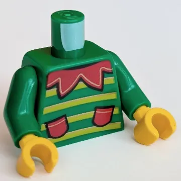 Torso Jacket with Lime Stripes, Red Collar and Pockets Print (Elf), Green Arms, Yellow Hands