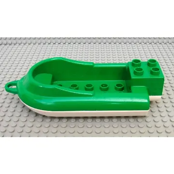 Duplo Boat with Front Towhook, with Raised Lip, 2 x 5 Studs Inside, and 2 x 2 Top Studs, White Bottom