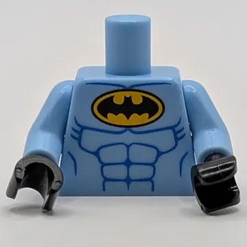 Torso Batman Logo in Yellow Oval with Blue Muscles Print, Bright Light Blue Arms, Black Hands