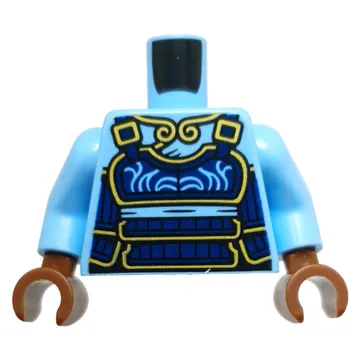 Torso, Dark Blue Samurai Armor, Gold Trim print, Bright Light Blue Arms, Reddish Brown Hands