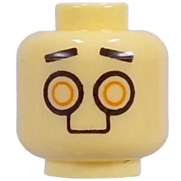 Minifig Head Black Eyebrows, Gold Droid Eyes, Metal Plating on Back, Orange Triangle Symbol