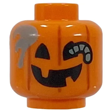 Minifig Head Jack O Lantern Pumpkin, Rotting, Worm Through Eye