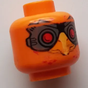 Minifig Head Phoenix, Red Eyes and Dark Bluish Gray Goggles, Beak